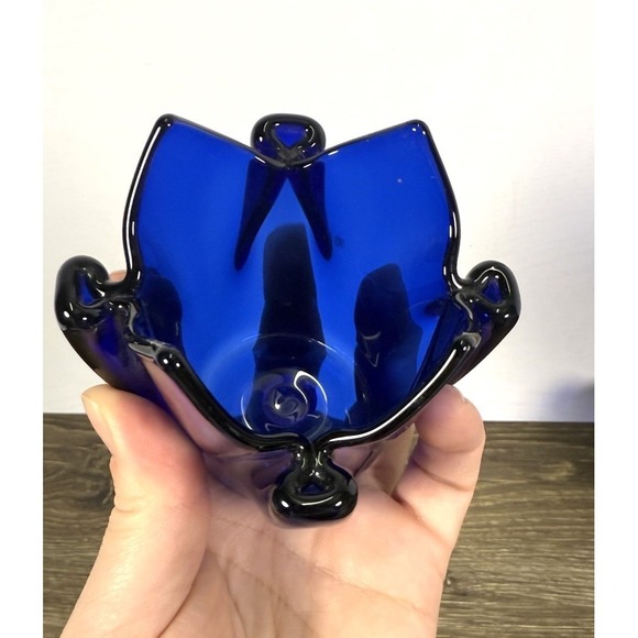 PartyLite Cobalt Blue Glass Votive Candle Holders Pair Tulip Flower Set of 2 - Picture 6 of 7